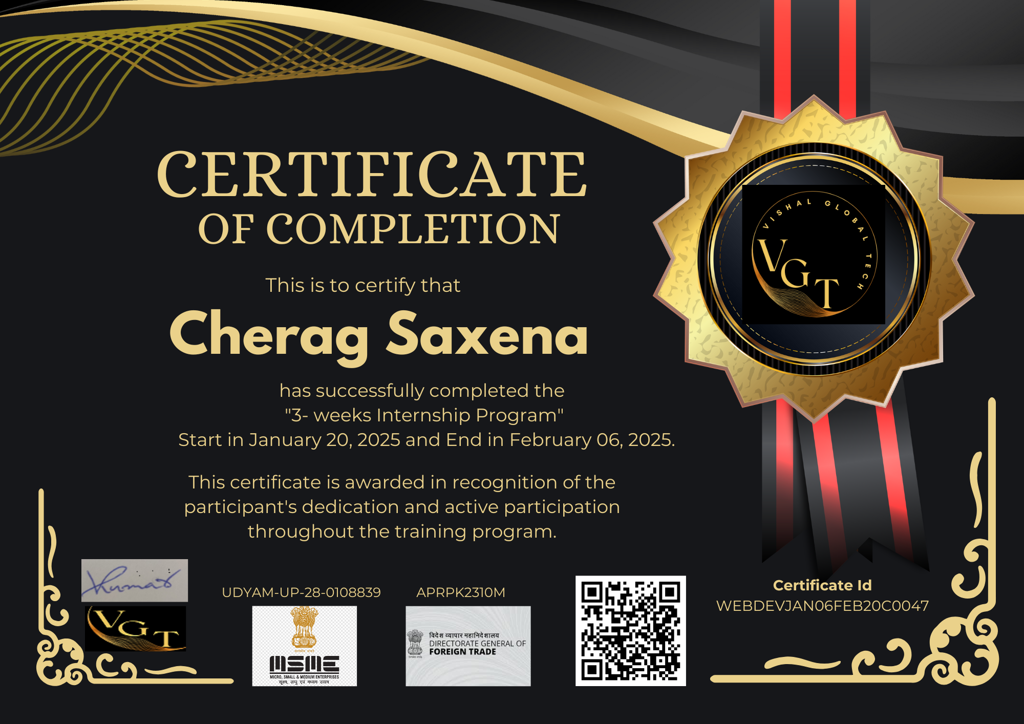 Certificate Id - WEBDEVJAN06FEB20C0047